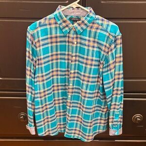 Lands' End Women’s Teal and Yellow Plaid Shirt